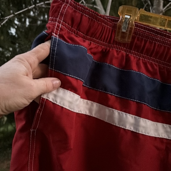 Merona Red Stripes Swim Trunks Swimwear Mesh Lining Elastic Drawstring XXL 44/46 - Picture 5 of 16